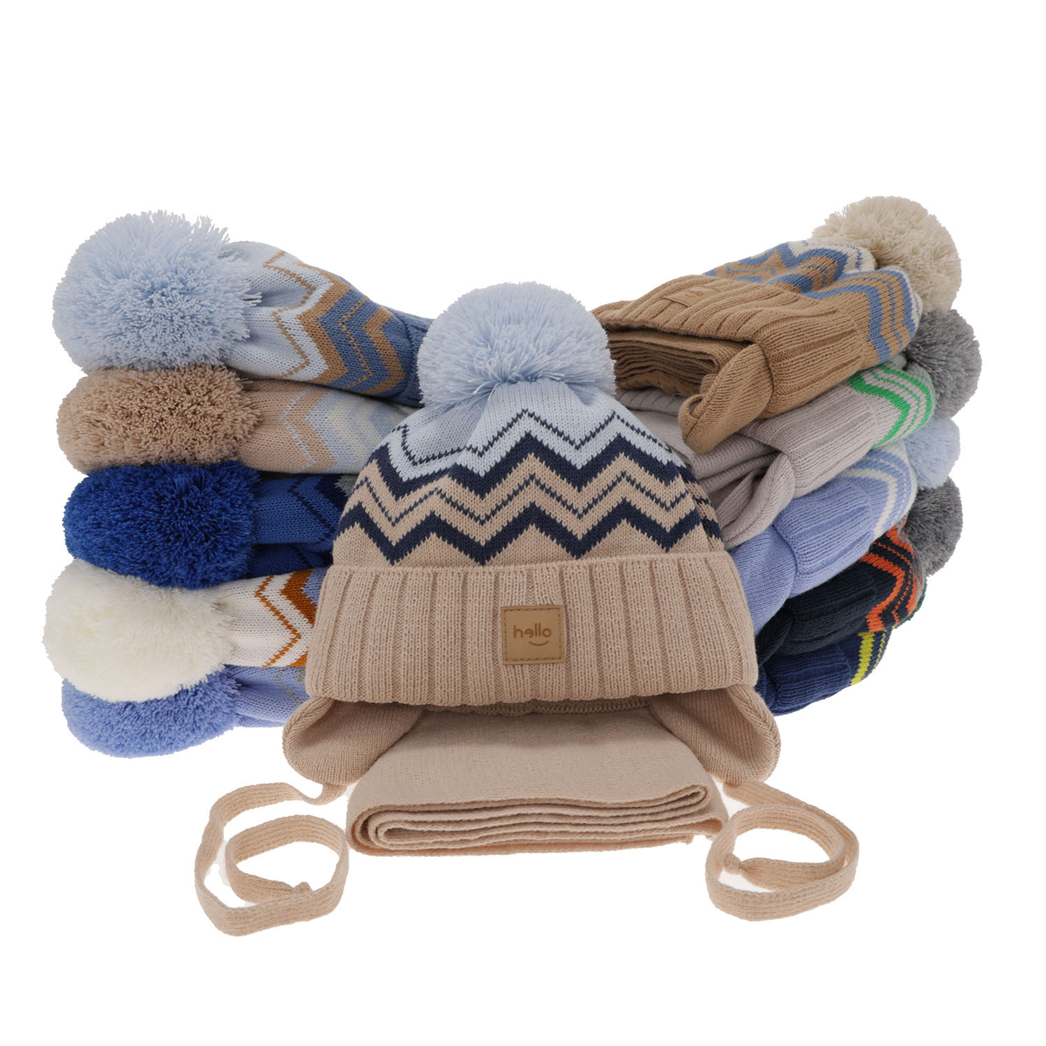 Winterset Jungen: Mütze und Schal mit Bommel Blau Marcus