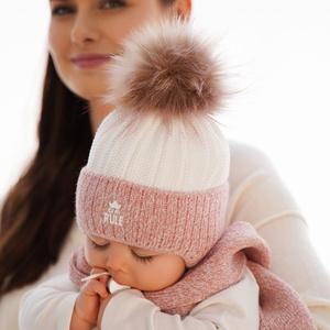 Winterset Mädchen: Mütze und Schal mit Bommel Beige Sindi