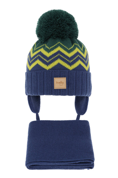 Winterset Jungen: Mütze und Schal mit Bommel Blau Marcus