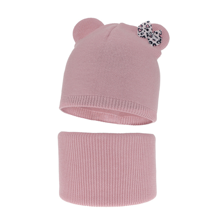 Herbst und Frühlingsset Mädchen: Mütze und Schlauchschal, mit Baumwolle, Rosa Nicolette