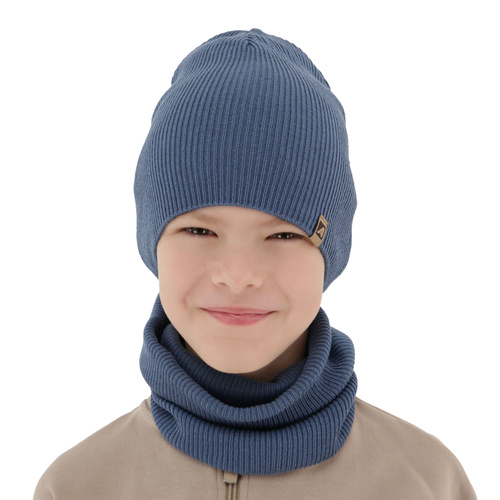 Herbst und Frühlingsset Jungen: Mütze und Schlauchschal, mit Baumwolle, blau, Lucer