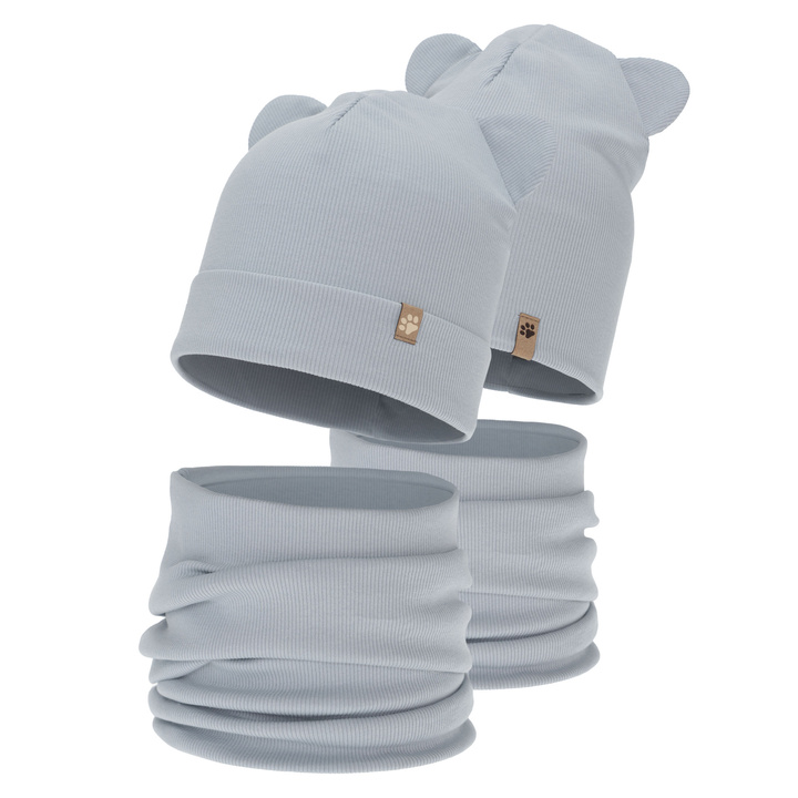 Herbst und Frühlingsset Jungen: Mütze und Schlauchschal, grau, Farim