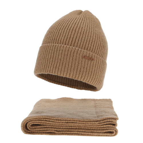 Winterset Damen: Mütze und Schal, Winter, camel, mit Merinowolle, Seala