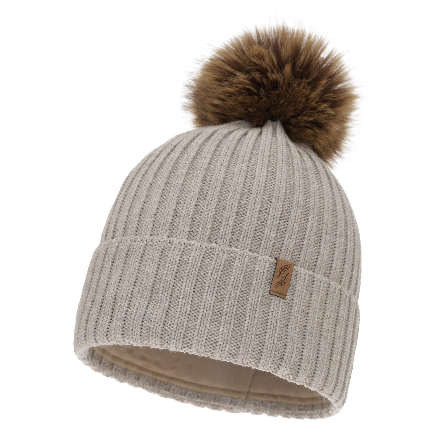 Wintermütze Damen, hellbeige, mit Merinowolle, Zamira