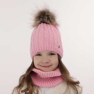 Winterset Mädchen: Mütze und Schlauchschal mit Bommel Rosa Amaltea