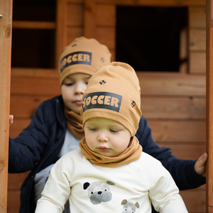 Herbst und Frühlingsset Jungen: Mütze und Schlauchschal Orange Soccer