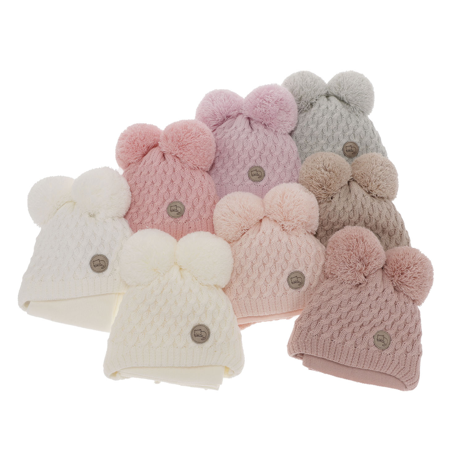 Winterset für Mädchen: Mütze und Schal mit zwei Bommeln in Violett Anava