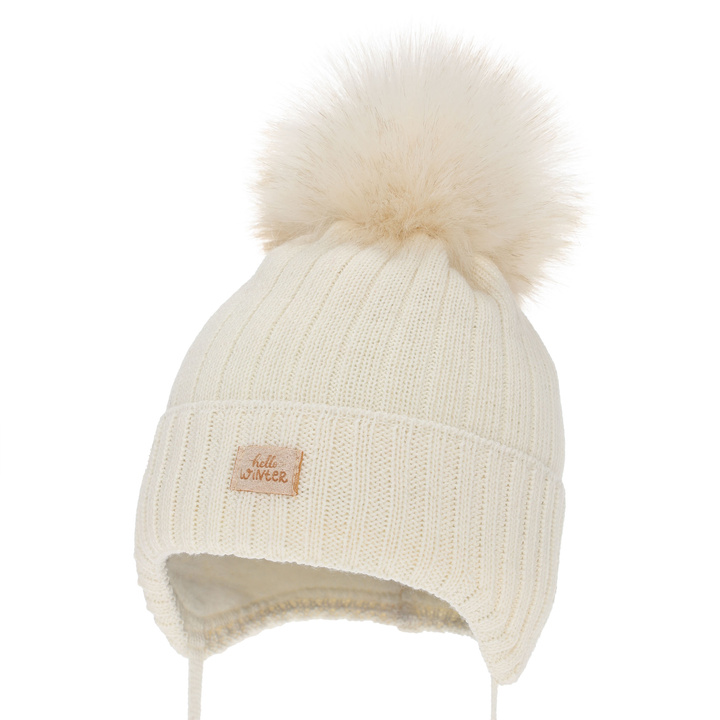 Wintermütze für Mädchen, cremeweiß, mit Merinowolle, Basma