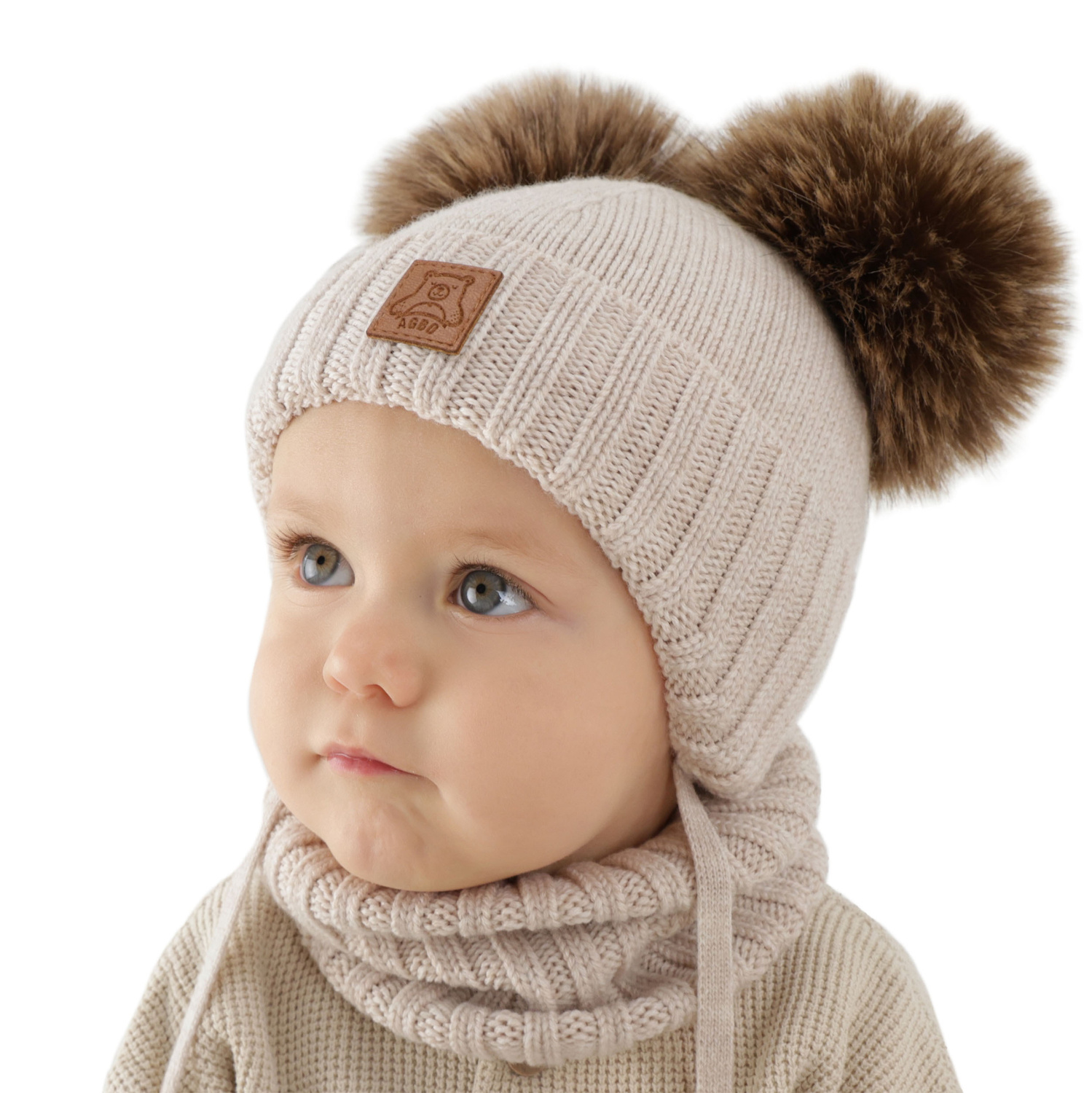 Jungen Mütze und Schal, Winter Set, blau, 100% Merinowolle, gefüttert mit Wollfleece, Ronik