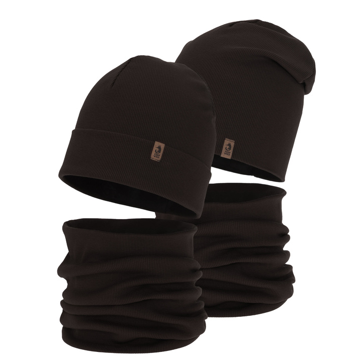 Herbst und Frühlingsset Jungen: Mütze und Schlauchschal, ciemnobrązowy, Amalfi