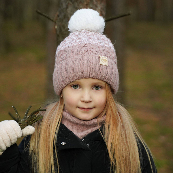 Winterset Mädchen: Mütze und Schlauchschal mit Bommel Rosa Zendaya