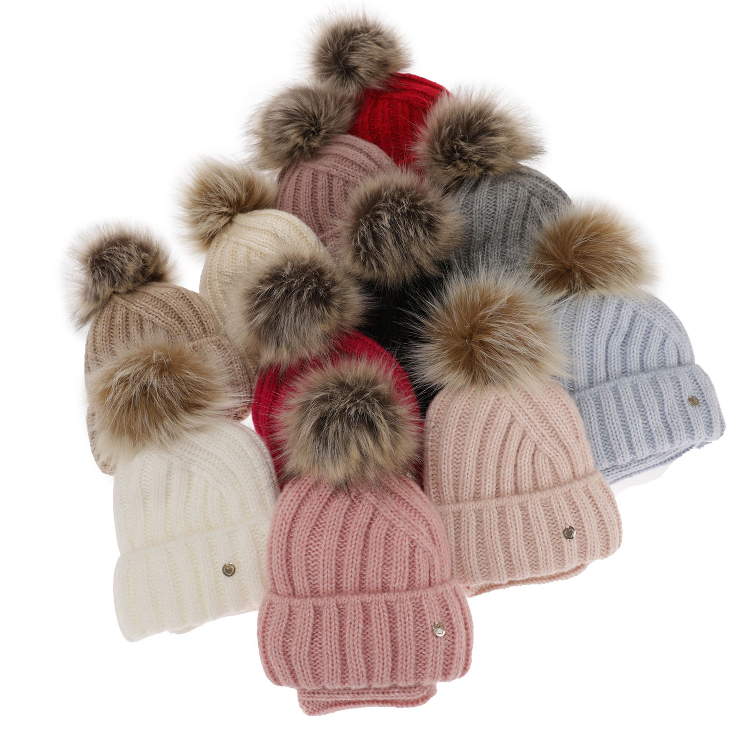 Winterset Mädchen: Mütze und Schlauchschal mit Bommel Rot Polaris