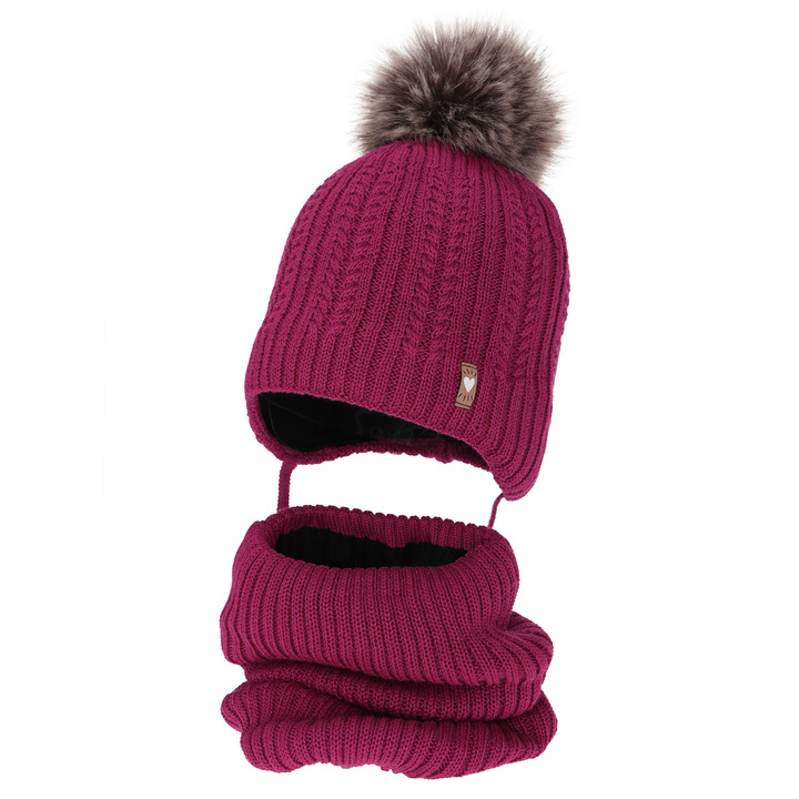 Winterset Mädchen: Mütze und Schlauchschal mit Merinowolle, Amaranth, Muanda