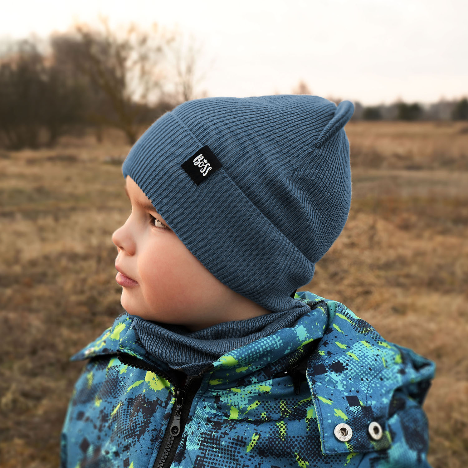 Herbst und Frühlingsset Jungen: Mütze und Schlauchschal, mit Baumwolle, Grau Grajan