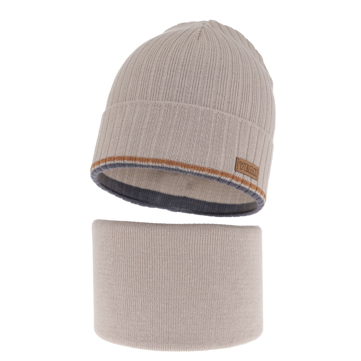 Herbst und Frühlingsset Jungen: Mütze und Schlauchschal Beige London
