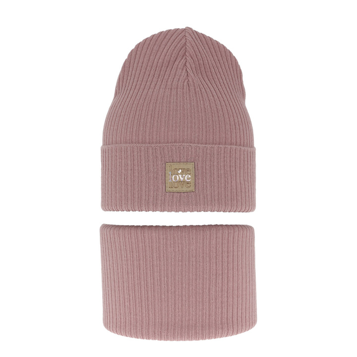 Herbst und Frühlingsset Mädchen: Mütze und Schlauchschal, mit Baumwolle, Rosa Furora