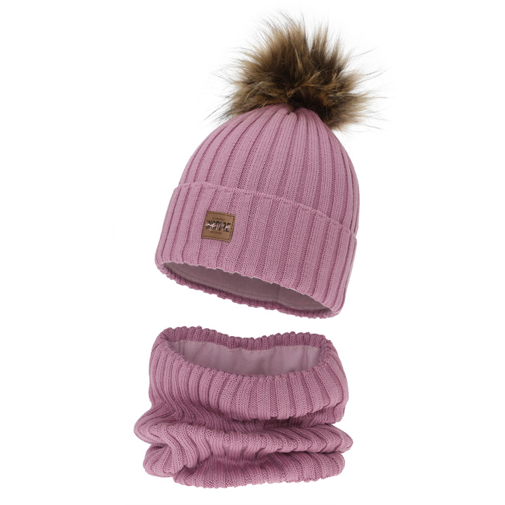 Winterset Mädchen: Mütze und Schlauchschal, rosa, gefüttert mit Fleece, mit Merinowolle, Bellina