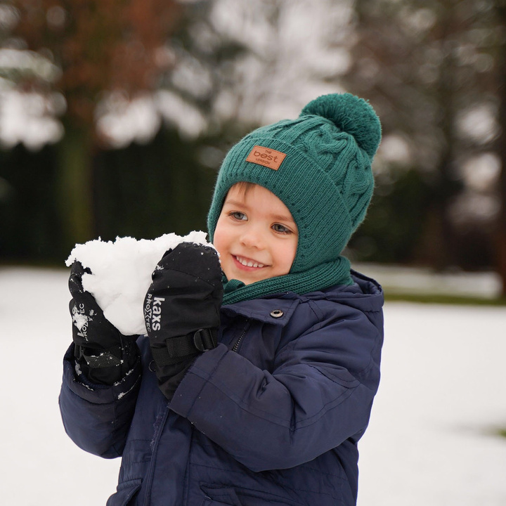 Winterset Jungen: Mütze und Schal mit Bommel Beige Remix