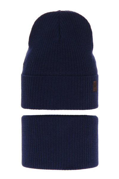 Herbst und Frühlingsset Jungen: Mütze und Schlauchschal Navy Blau Dragon