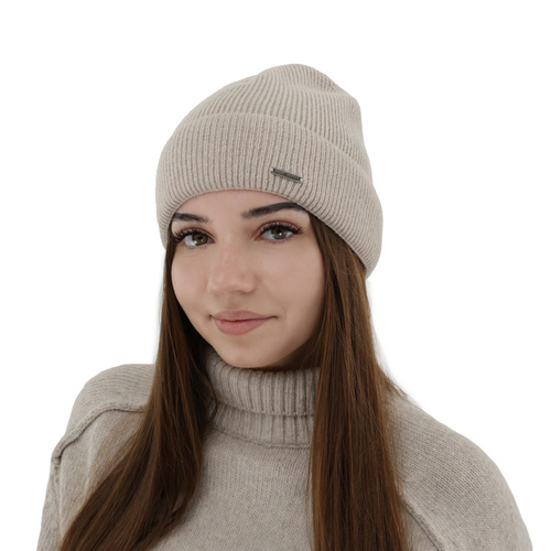 Herbst und Wintermütze Damen, hellbeige, mit Merinowolle und Kaschmir, Sindra