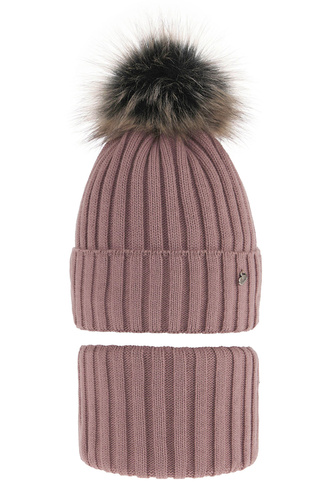 Winterset Mädchen: Mütze und Schlauchschal mit Bommel Rosa Wilma