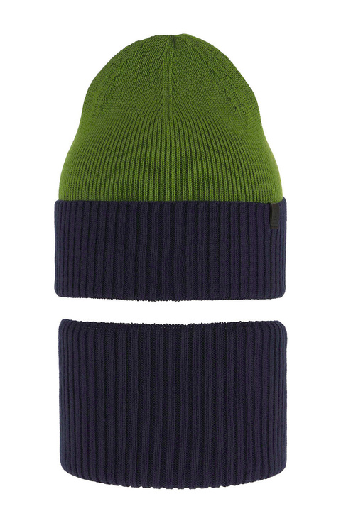 Herbst und Frühlingsset Jungen: Mütze und Schlauchschal, mit Baumwolle, Navy Blau Tauros