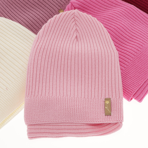 Herbst und Frühlingsset Mädchen: Mütze und Schlauchschal 100% extrafeine Merinowolle Rosa Chelsie
