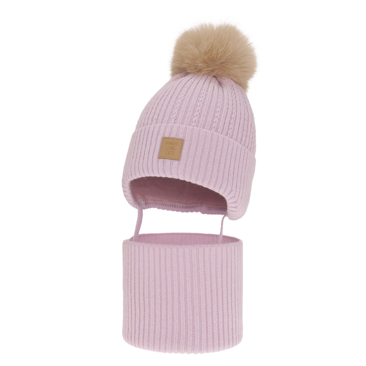 Winterset für Mädchen: Mütze und Schlauchschal mit Bommel in Violett Betty