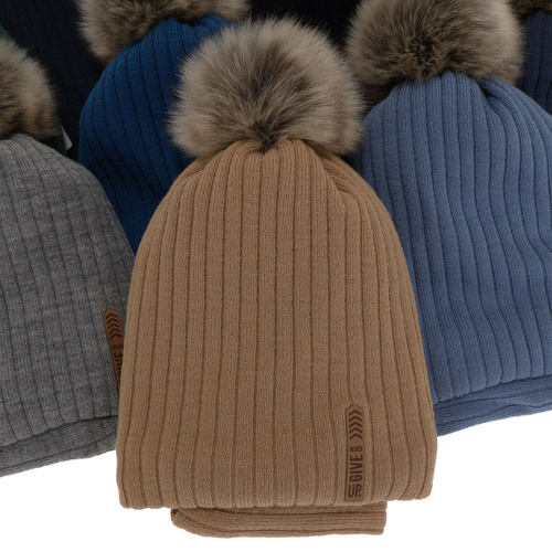 Winterset für Jungen: Mütze und Schlauchschal mit Bommel in Grau Kalen