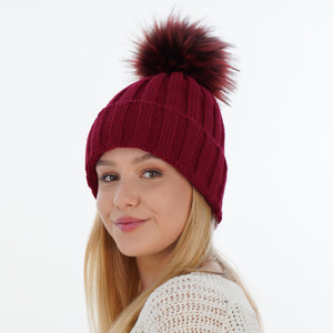 Wintermütze Damen mit Bommel Beige Mokka