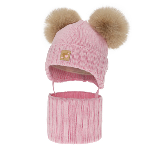 Mädchen Mütze und Schal, Winter Set, rosa, 100% Merinowolle, gefüttert mit Wollfleece, Ronia