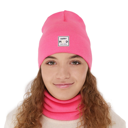 Herbst und Frühlingsset Mädchen: Mütze und Schlauchschal, mit Baumwolle, Rosa Mersila