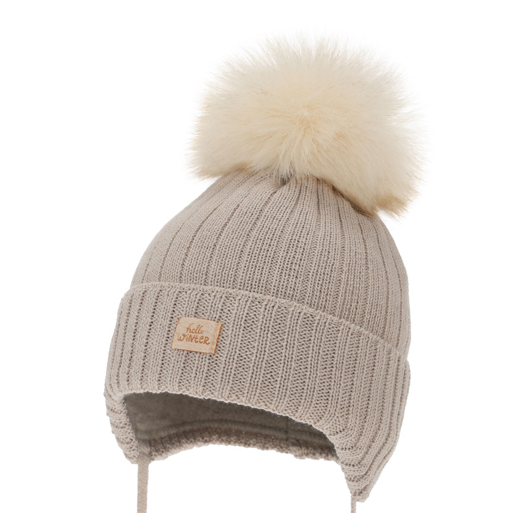 Wintermütze für Mädchen, beige, mit Merinowolle, Basma