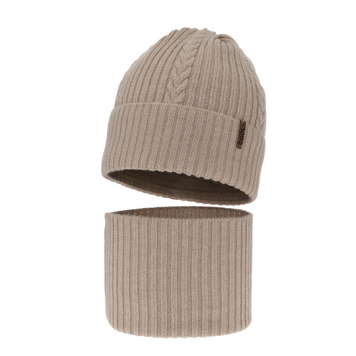 Winterset für Jungen: Mütze und Schlauchschal 100% extrafeine Merinowolle in Beige Wilson