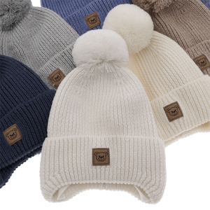 Wintermütze Jungen 100% extrafeine Merinowolle, gefüttert mit Wollfleece Cremefarben Tofik