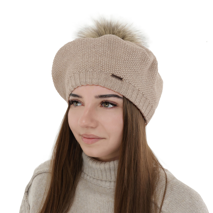 Baskenmütze Winter Damen aus Merinowolle in Beige Bonnie