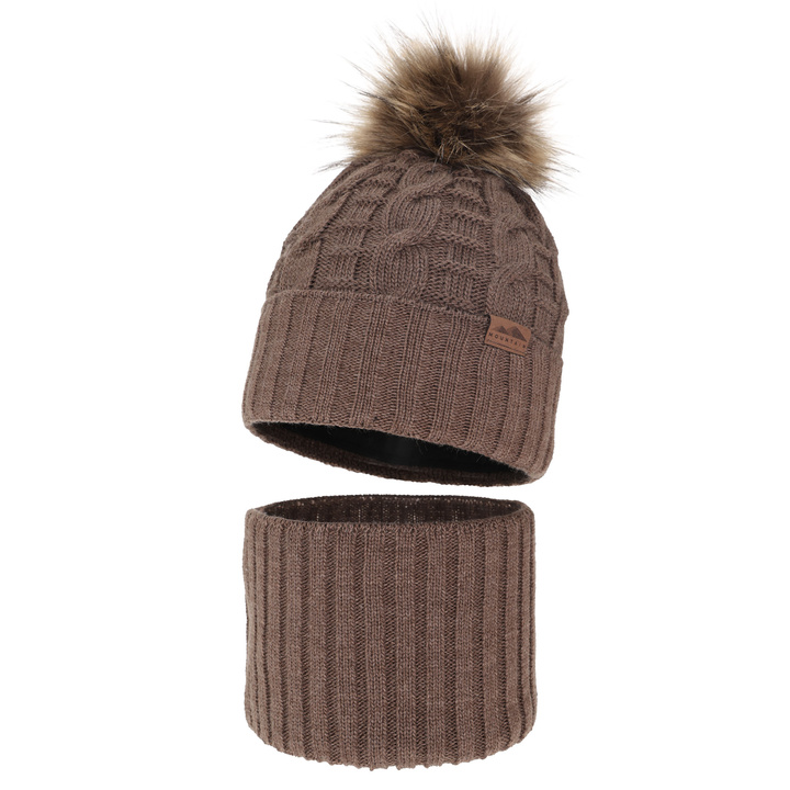 Winterset für Jungen: Mütze und Schlauchsch mit Bommel in Braun Cent