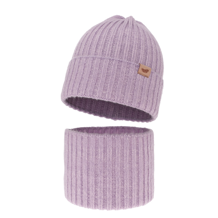 Winterset für Mädchen: Mütze und Schlauchschal mit Merinowolle in Violett Karmina