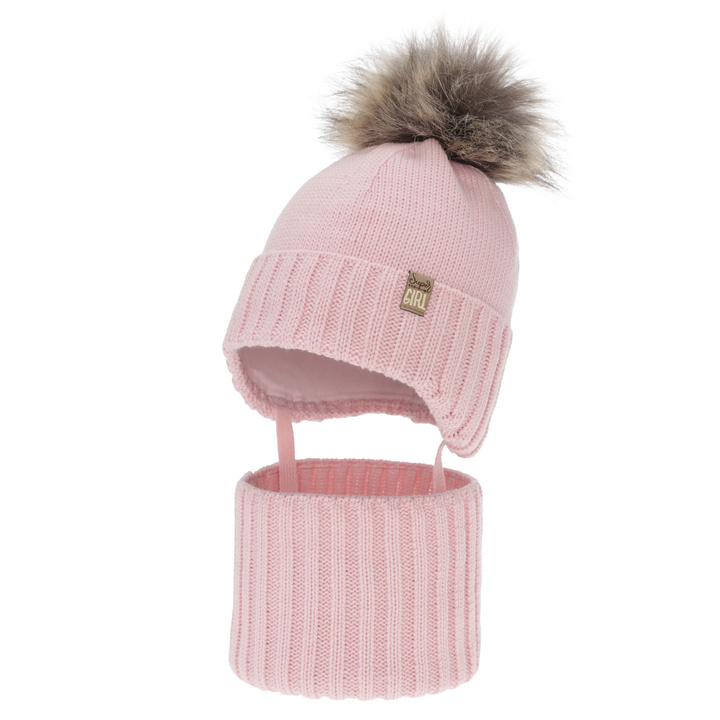 Winterset Mädchen: Mütze und Schlauchschal, Winter, rosa, mit Bommel, Primula