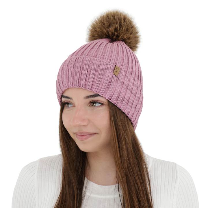 Wintermütze Damen, violett, mit Merinowolle, Zamira