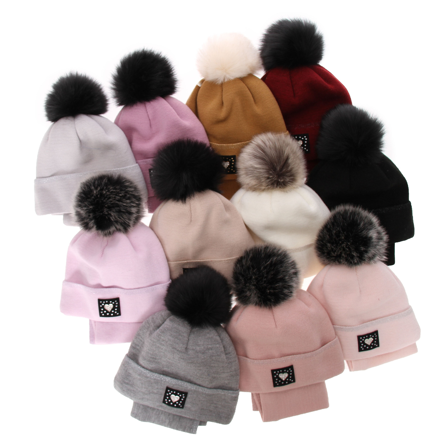 Winterset Mädchen: Mütze und Schlauchschal mit Bommel Schwarz Sendi