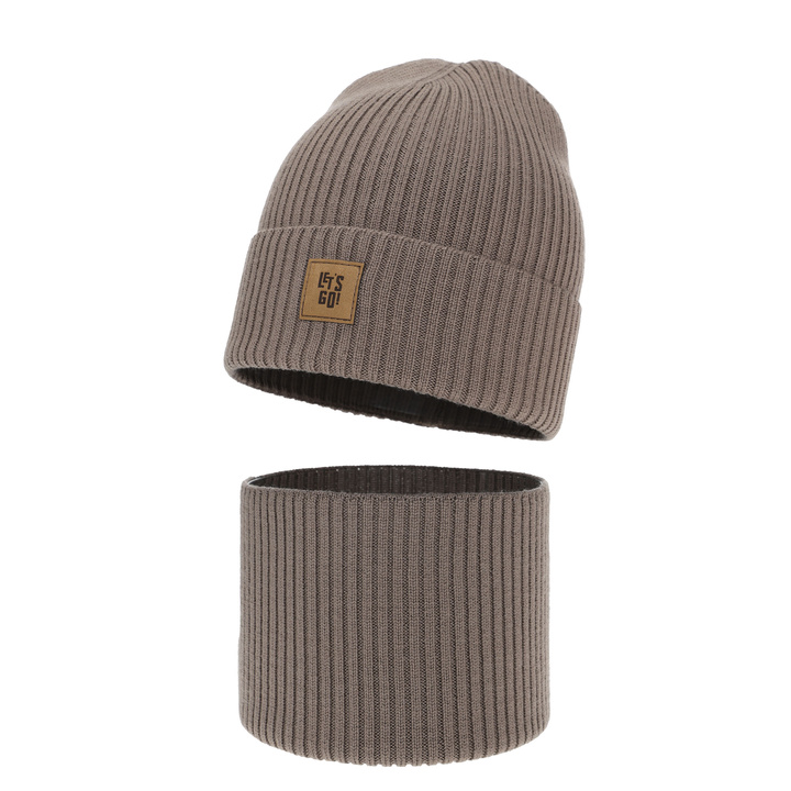 Herbst und Frühlingsset Jungen: Mütze und Schlauchschal 100%  Merinowolle Braun Vanto