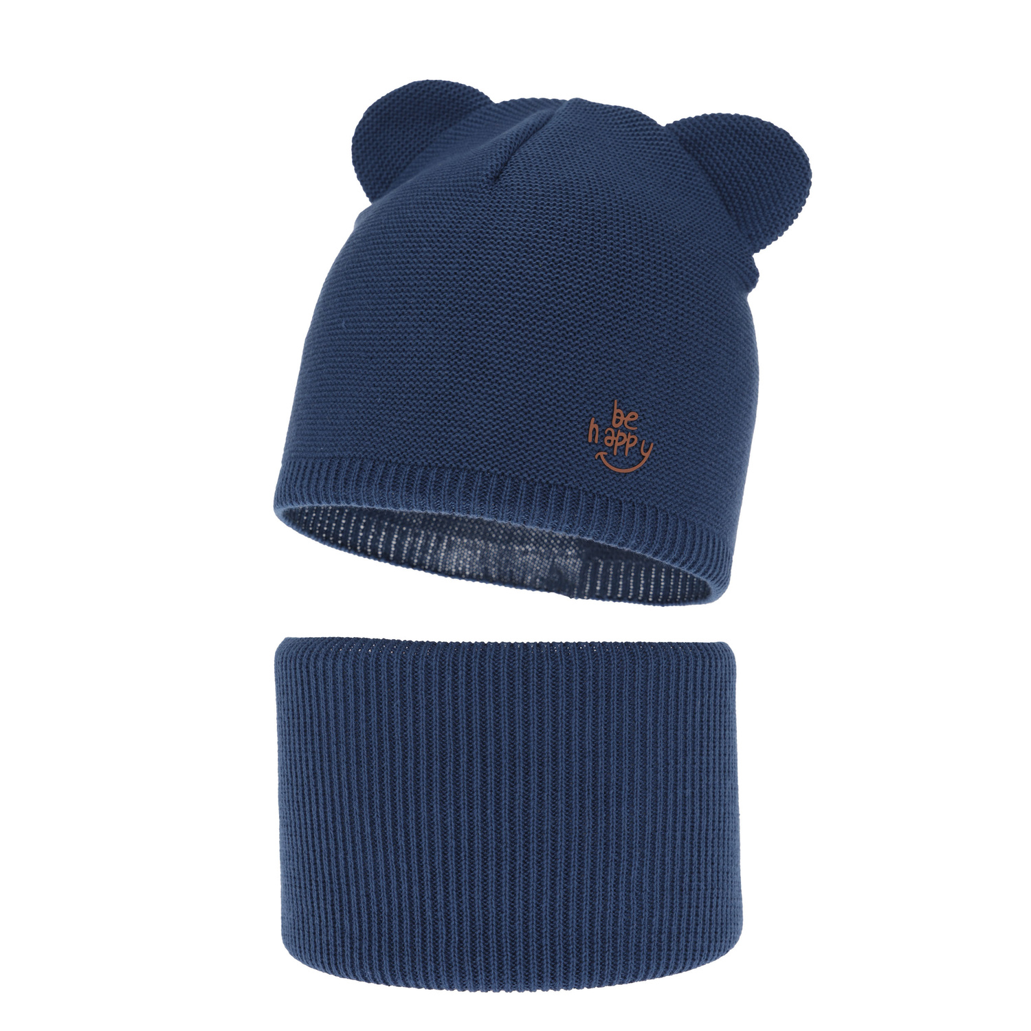 Herbst und Frühlingsset Jungen: Mütze und Schlauchschal, mit Baumwolle, Navy Blau Ludvic
