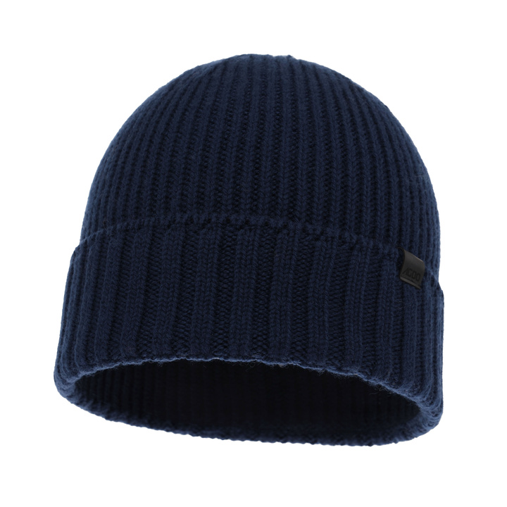 Wintermütze Herren Navy Blau 100% extrafeine Merinowolle nahtlos Bruner