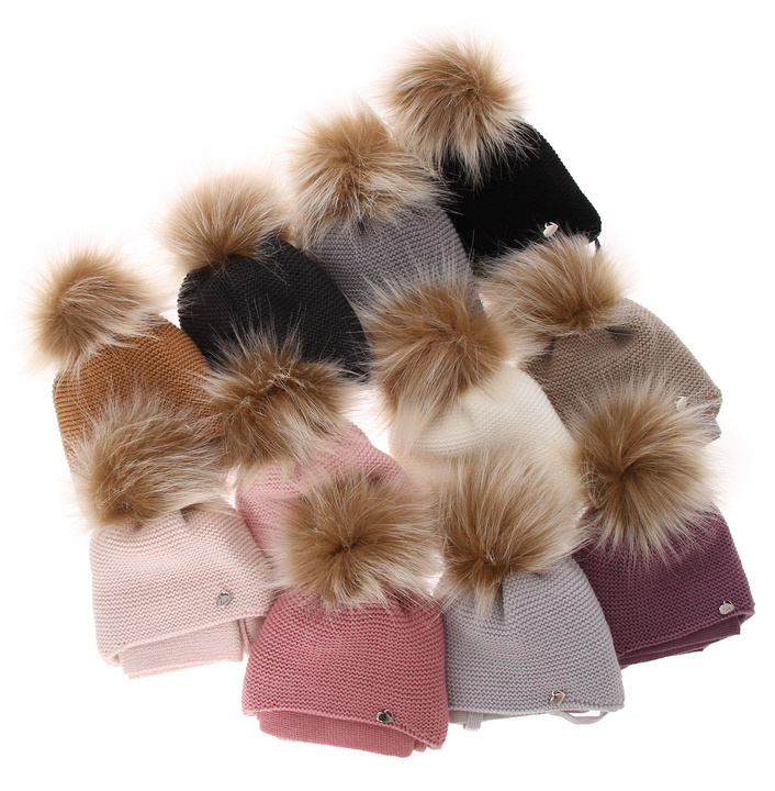 Winterset Mädchen: Mütze und Schal mit Bommel Rosa Aimi
