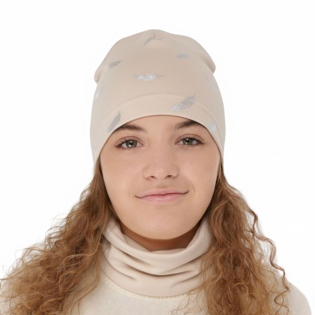 Herbst und Frühlingsset Mädchen baumwolle: Mütze und Schlauchschal Beige Florena