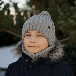 Winterset Jungen: Mütze und Schlauchschal mit Bommel Blau Wiliam
