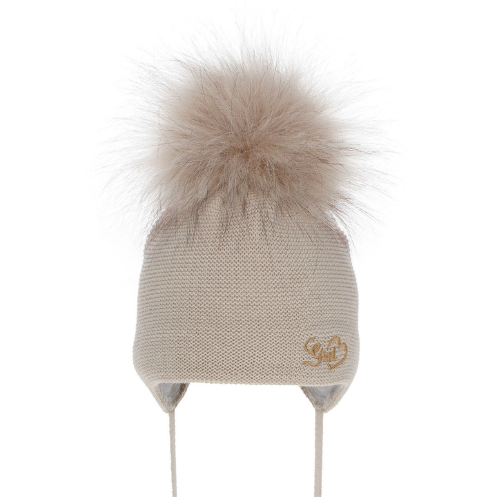 Wintermütze für Mädchen mit Bommel Beige Tessa