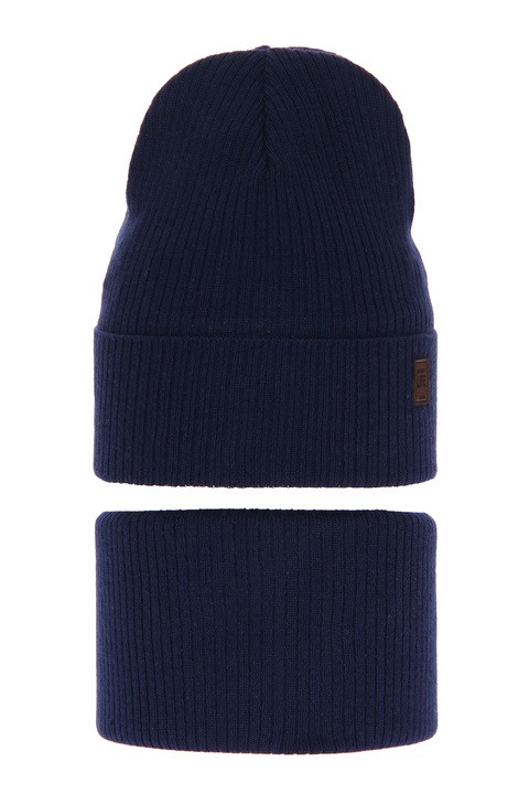 Herbst und Frühlingsset Jungen: Mütze und Schlauchschal Navy Blau Dragon