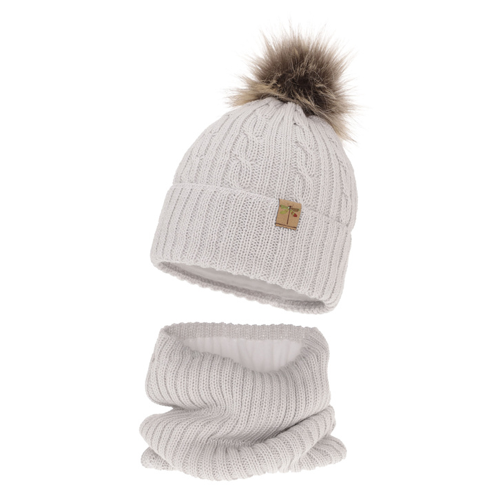 Winterset Mädchen: Mütze und Schlauchschal Merinowolle Grau Aprilia